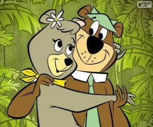 пазл Йоги и Синди, двое влюбленных медведей в парке Jellystone